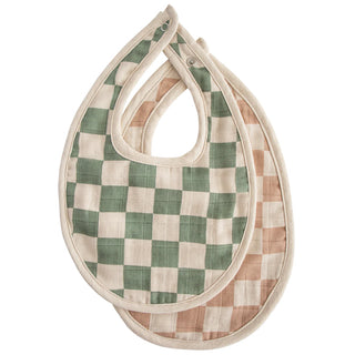 Muslin BIB 2-pack - Olive check/Natural check