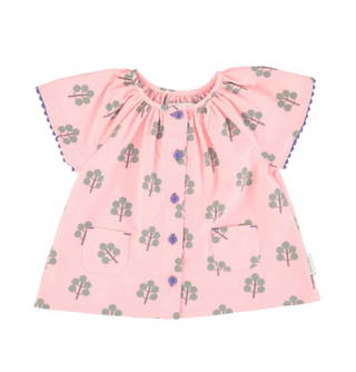 blouse w/ butterfly sleeves | pink w/ green trees