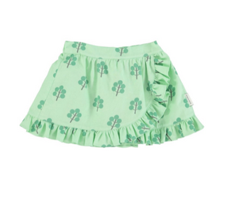 short skirt w/ ruffles | green w/ green trees