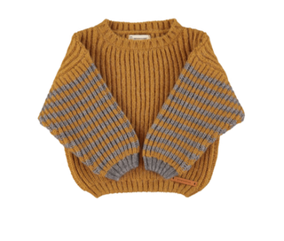 Knitted sweater | Camel & grey stripes