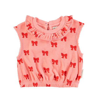 sleeveless blouse collar-pink red bows