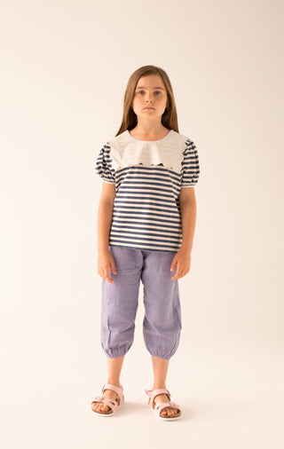 Embroidered Stripe Tee	navy stripe